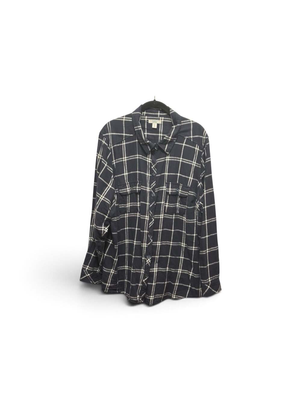 Croft & Barrow Women's Plus 2X Navy Blue White Plaid Long Sleeve Shirt